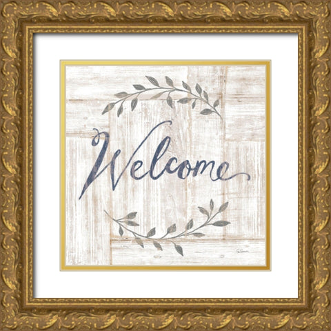 Woodgrain Welcome Gold Ornate Wood Framed Art Print with Double Matting by Schlabach, Sue