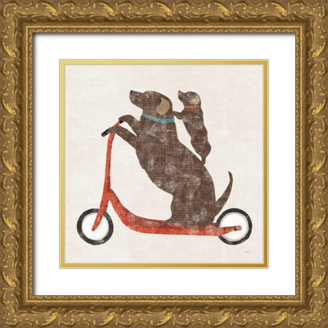 Doxie Ride Working Gold Ornate Wood Framed Art Print with Double Matting by Schlabach, Sue