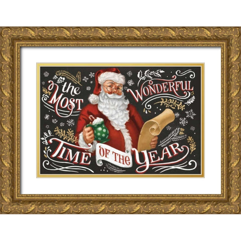Santas List II Black Gold Ornate Wood Framed Art Print with Double Matting by Penner, Janelle