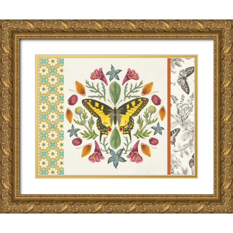 Butterfly Mandala III with Borders Gold Ornate Wood Framed Art Print with Double Matting by Wild Apple Portfolio