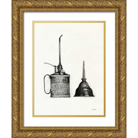 Oil Cans with Color Crop Gold Ornate Wood Framed Art Print with Double Matting by Schick, Mike