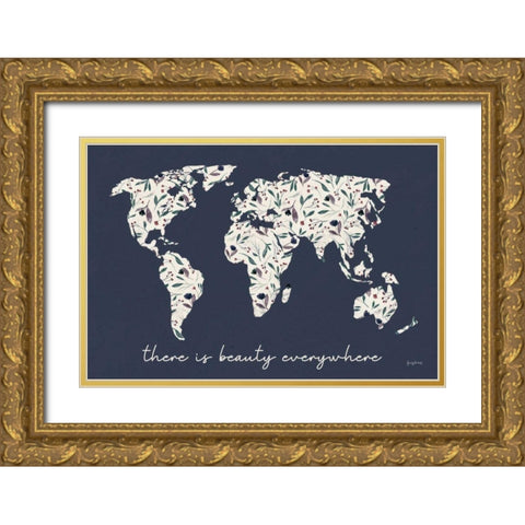 Floral Mapped Out Gold Ornate Wood Framed Art Print with Double Matting by Thorns, Becky