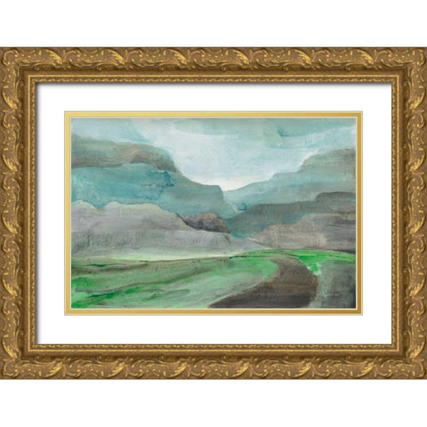 Misted Valley Gold Ornate Wood Framed Art Print with Double Matting by Hristova, Albena