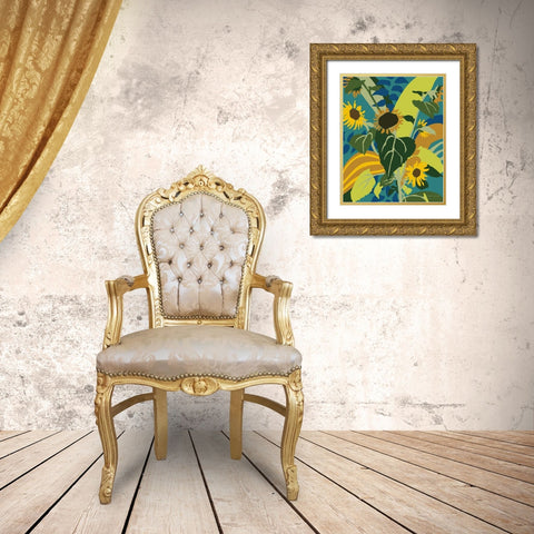Sunflowers Gold Ornate Wood Framed Art Print with Double Matting by Gallagher, Megan