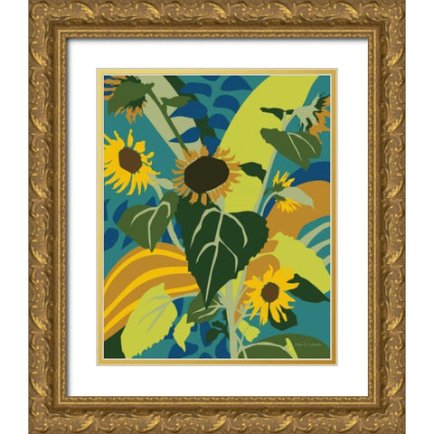 Sunflowers Gold Ornate Wood Framed Art Print with Double Matting by Gallagher, Megan