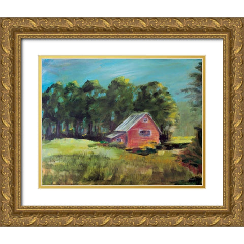 Buds Barn Gold Ornate Wood Framed Art Print with Double Matting by Schlabach, Sue