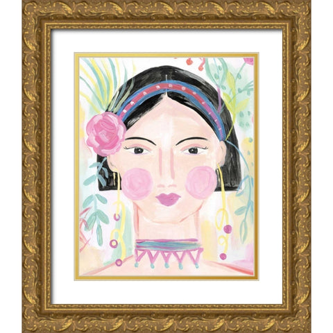 Boho Lady V Gold Ornate Wood Framed Art Print with Double Matting by Zaman, Farida