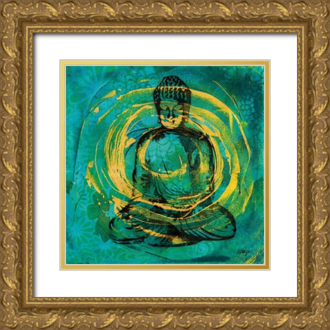 Centered Buddha Gold Ornate Wood Framed Art Print with Double Matting by Day, Kellie