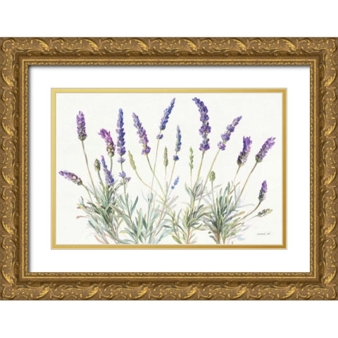 Floursack Lavender V on Linen Gold Ornate Wood Framed Art Print with Double Matting by Nai, Danhui