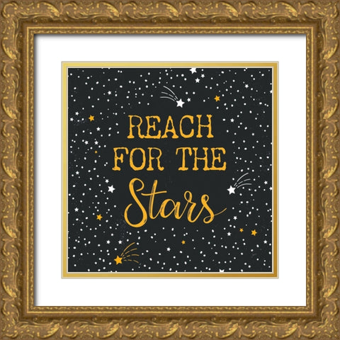 Reach for the Stars Charcoal Sq Gold Ornate Wood Framed Art Print with Double Matting by Panganiban, Karyn
