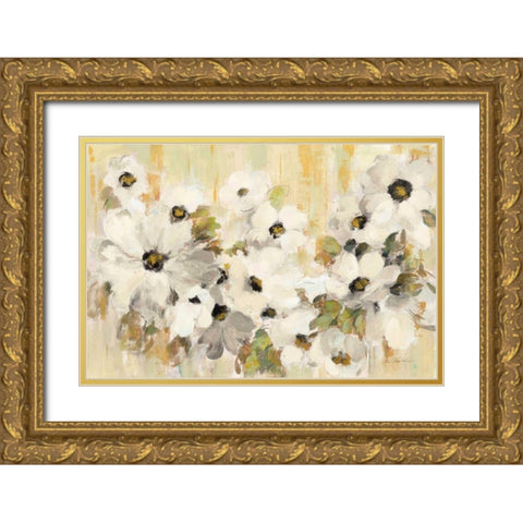White and Green Bloom Gold Ornate Wood Framed Art Print with Double Matting by Vassileva, Silvia