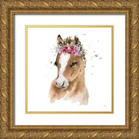 Floral Pony Pink Sq Gold Ornate Wood Framed Art Print with Double Matting by Pete, Katrina