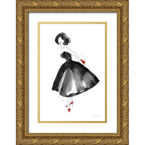 Fashion Debutante with Red Gold Ornate Wood Framed Art Print with Double Matting by Charro, Mercedes Lopez