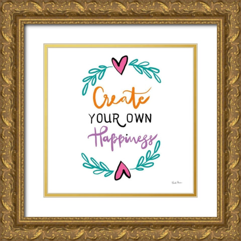 Create Your Own Happiness Gold Ornate Wood Framed Art Print with Double Matting by Zaman, Farida