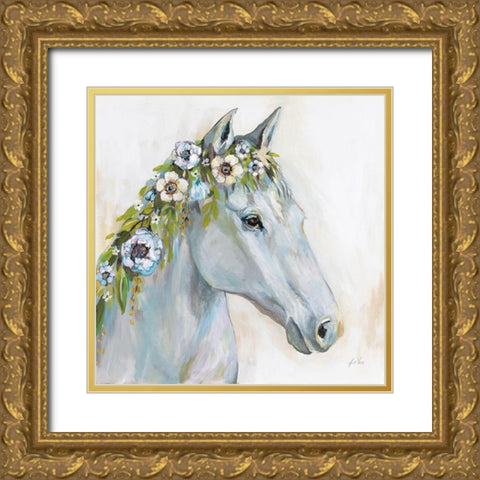 Lovely I Blue Flowers Gold Ornate Wood Framed Art Print with Double Matting by Vertentes, Jeanette