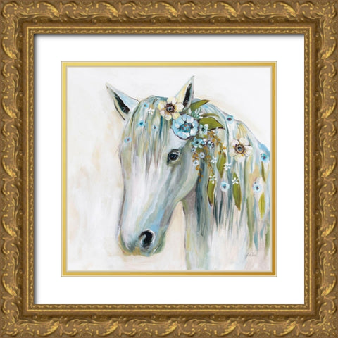 Lovely II Blue Flowers Gold Ornate Wood Framed Art Print with Double Matting by Vertentes, Jeanette