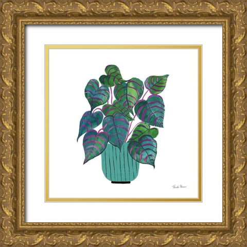 Potted Jewels I Aqua Gold Ornate Wood Framed Art Print with Double Matting by Zaman, Farida