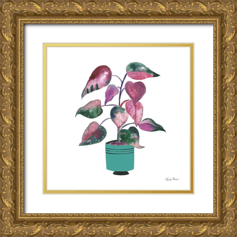 Potted Jewels II Aqua Gold Ornate Wood Framed Art Print with Double Matting by Zaman, Farida