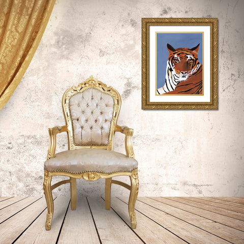 Colorful Tiger Gold Ornate Wood Framed Art Print with Double Matting by Munger, Pamela