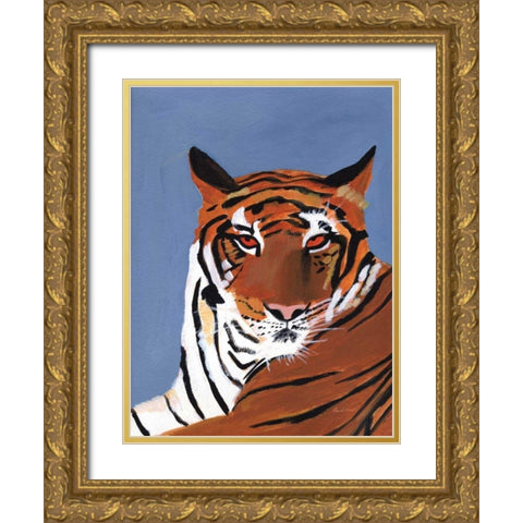 Colorful Tiger Gold Ornate Wood Framed Art Print with Double Matting by Munger, Pamela