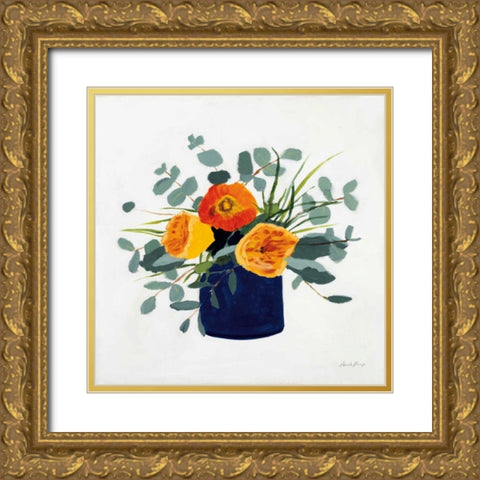 Simplicity Bouquet I Gold Ornate Wood Framed Art Print with Double Matting by Munger, Pamela