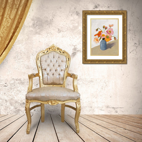 Subtle Bouquet Gold Ornate Wood Framed Art Print with Double Matting by Munger, Pamela