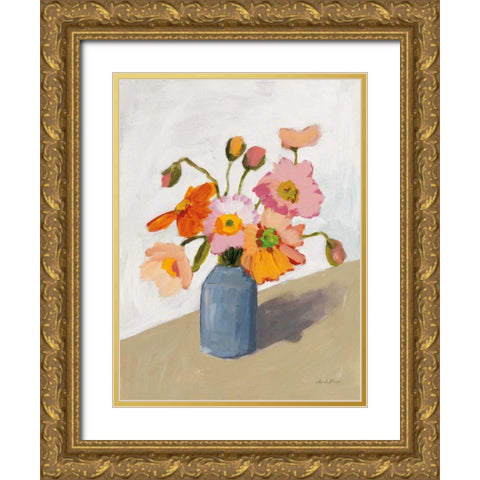 Subtle Bouquet Gold Ornate Wood Framed Art Print with Double Matting by Munger, Pamela