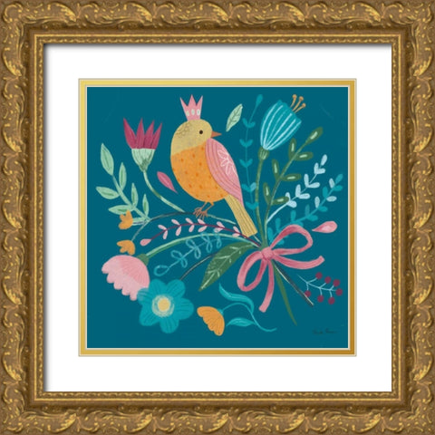 Royal Birds IV Blue Gold Ornate Wood Framed Art Print with Double Matting by Zaman, Farida