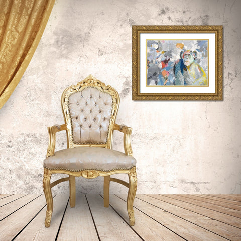 Abstract Chimpanzee Gold Ornate Wood Framed Art Print with Double Matting by Nai, Danhui