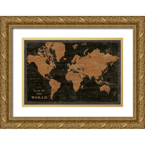 World Map Industrial Gold Ornate Wood Framed Art Print with Double Matting by Schlabach, Sue
