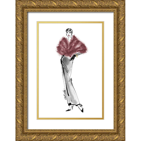 Fifties Fashion I v2 Plum Gold Ornate Wood Framed Art Print with Double Matting by Tavoletti, Anne