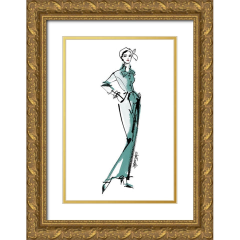 Fifties Fashion III v2 Green Gold Ornate Wood Framed Art Print with Double Matting by Tavoletti, Anne