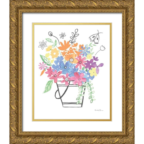 Floral Magic I Pastel Gold Ornate Wood Framed Art Print with Double Matting by Zaman, Farida