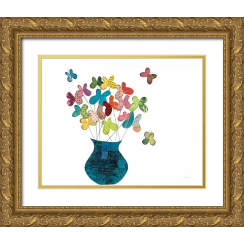 Butterfly Bouquet on White Gold Ornate Wood Framed Art Print with Double Matting by Prahl, Courtney