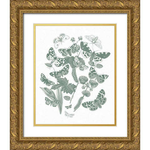 Butterfly Bouquet IV Sage Gold Ornate Wood Framed Art Print with Double Matting by Wild Apple Portfolio