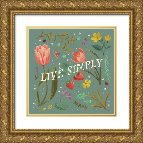 Spring Botanicals VI Sage Gold Ornate Wood Framed Art Print with Double Matting by Penner, Janelle
