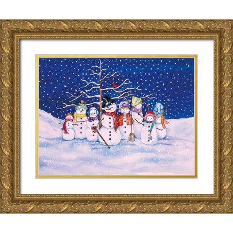 Snow Family Gold Ornate Wood Framed Art Print with Double Matting by McKenna, Kathleen Parr