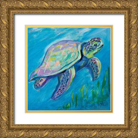 Sea Turtle Swim Gold Ornate Wood Framed Art Print with Double Matting by Vertentes, Jeanette