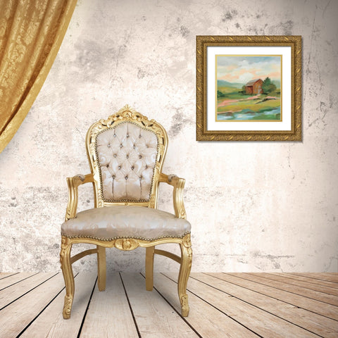 Springtime Farm Pastel Sq Gold Ornate Wood Framed Art Print with Double Matting by Vassileva, Silvia