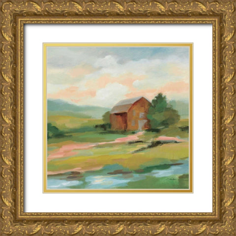 Springtime Farm Pastel Sq Gold Ornate Wood Framed Art Print with Double Matting by Vassileva, Silvia