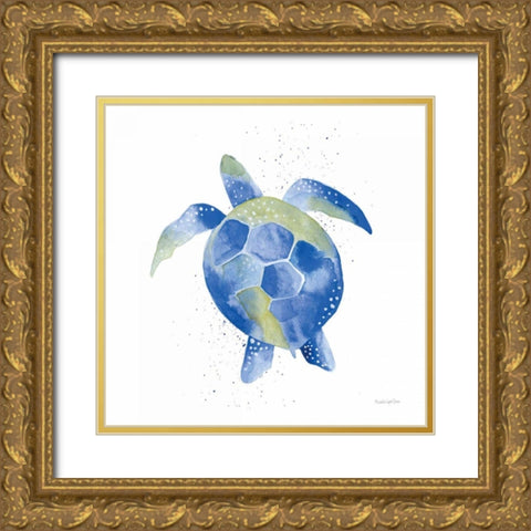 Sea Turtle Gold Ornate Wood Framed Art Print with Double Matting by Charro, Mercedes Lopez