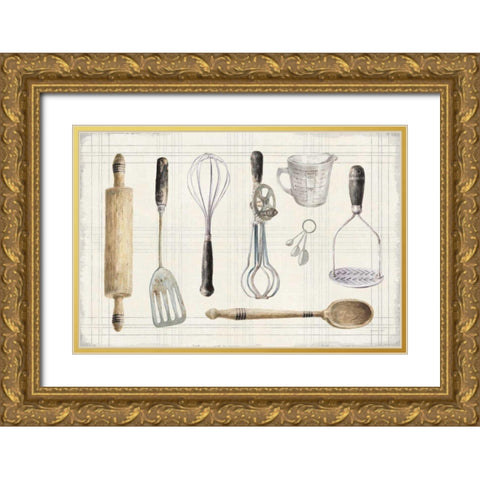 Floursack Kitchen IX Dark Gold Ornate Wood Framed Art Print with Double Matting by Nai, Danhui