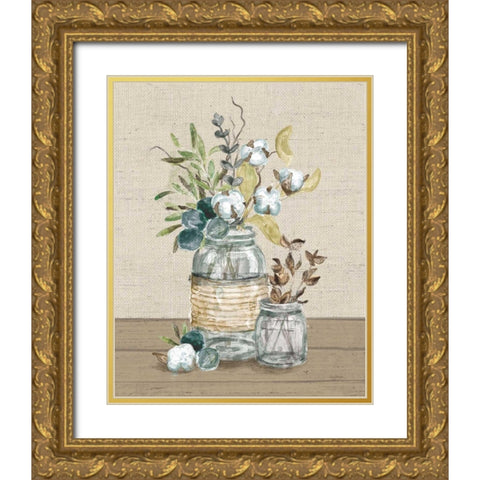 Cotton Bouquet III No Pattern Gold Ornate Wood Framed Art Print with Double Matting by Urban, Mary