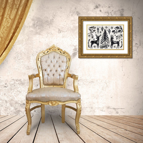 Woodcut Christmas I Gold Ornate Wood Framed Art Print with Double Matting by Brissonnet, Daphne