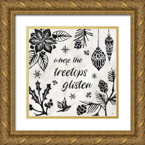 Woodcut Christmas VIII Gold Ornate Wood Framed Art Print with Double Matting by Brissonnet, Daphne