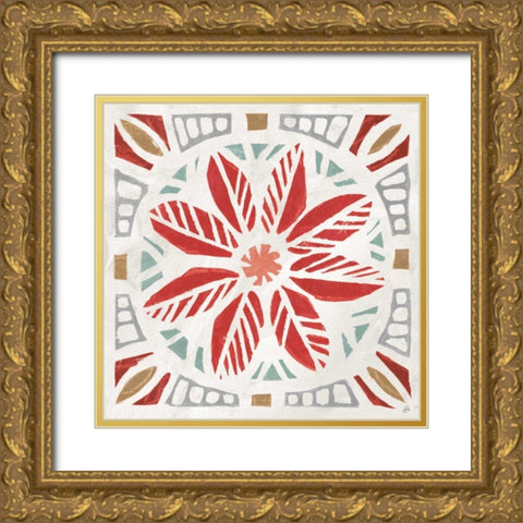 Woodcut Christmas XI Color Gold Ornate Wood Framed Art Print with Double Matting by Brissonnet, Daphne