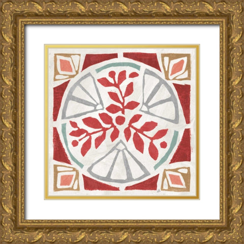 Woodcut Christmas XII Color Gold Ornate Wood Framed Art Print with Double Matting by Brissonnet, Daphne