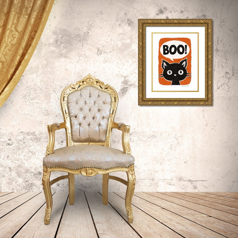 Boo Cat Gold Ornate Wood Framed Art Print with Double Matting by Snowdon, Alexandra
