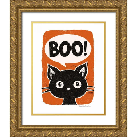 Boo Cat Gold Ornate Wood Framed Art Print with Double Matting by Snowdon, Alexandra