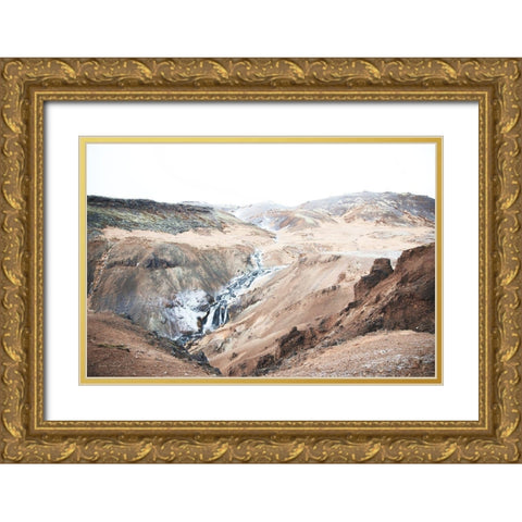 Reykjadalur Hot River Gold Ornate Wood Framed Art Print with Double Matting by Marshall, Laura